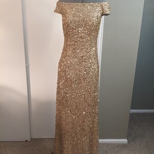Adrianna Papell Strapless Gold Sequin Gown